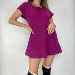 Adorable Magenta Knit Sweater Dress